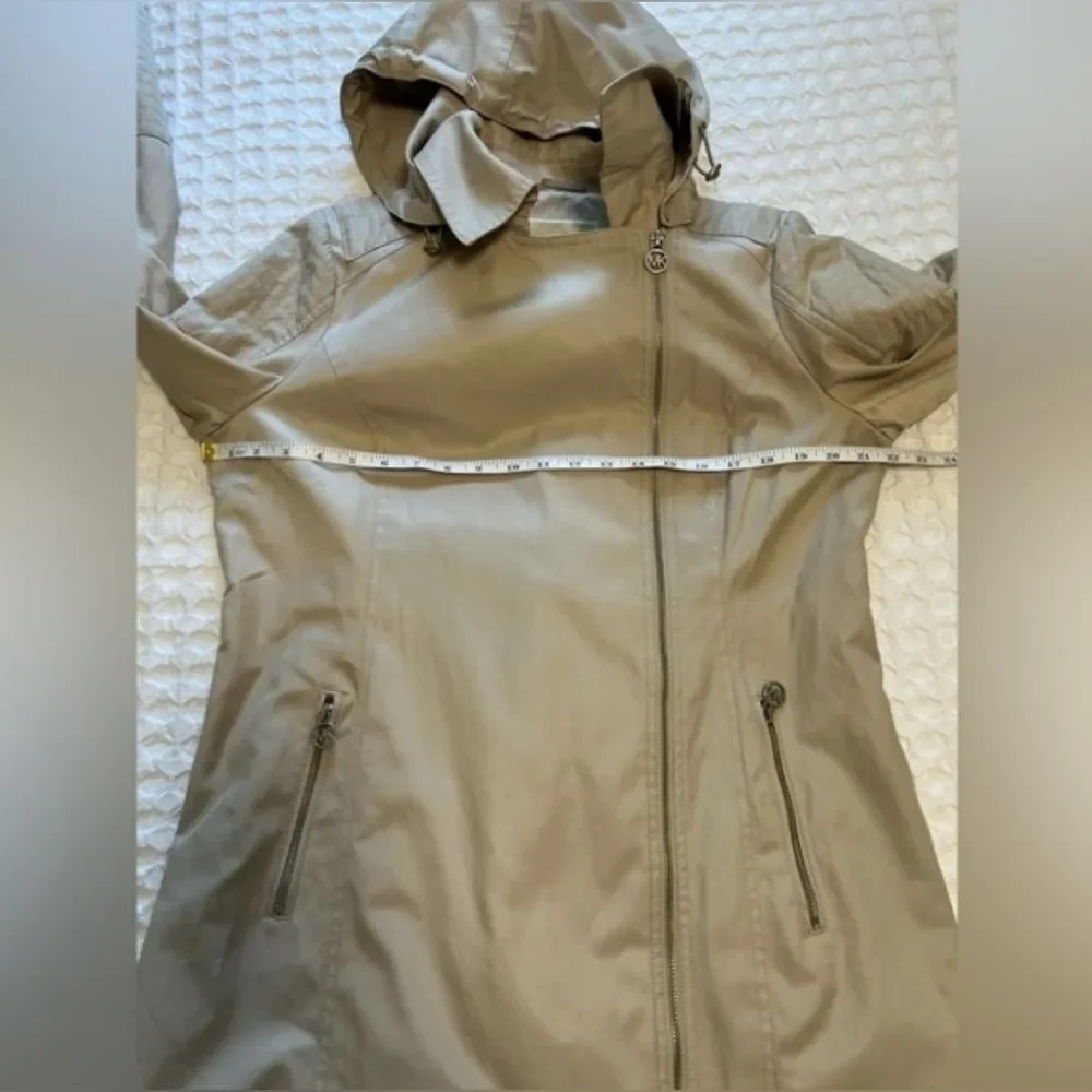Michael Kors Mk Designer Trench Women's Tan Nude Beige Hooded Coat Jacket Large